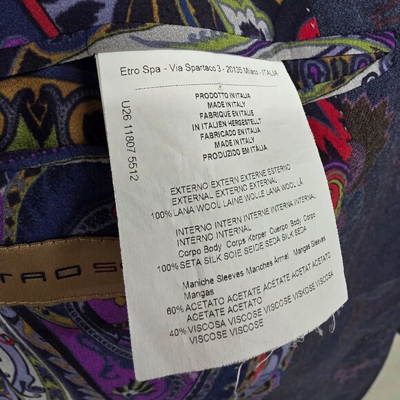 ETRO 42S Blue Blazer Sport Coat Jacket 2-Button Solid T444 - Picture 10 of 11